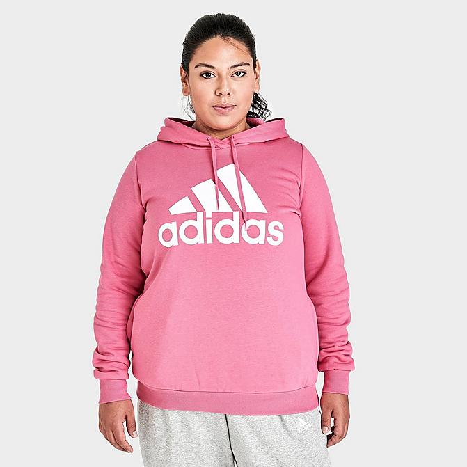 Front view of Women's adidas Essentials Logo Hoodie (Plus Size) in Rose Tone/White Click to zoom