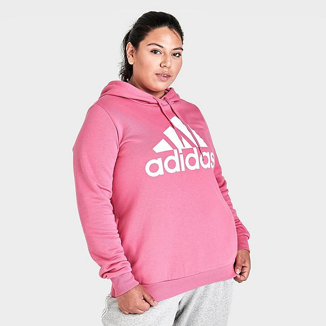 Back Left view of Women's adidas Essentials Logo Hoodie (Plus Size) in Rose Tone/White Click to zoom