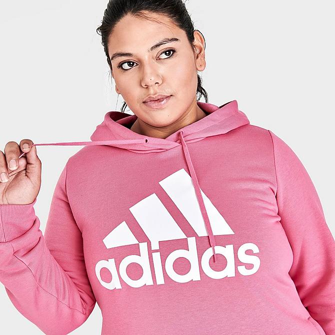On Model 5 view of Women's adidas Essentials Logo Hoodie (Plus Size) in Rose Tone/White Click to zoom