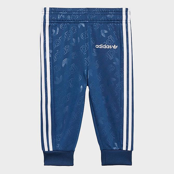 Back Left view of Boys' Infant and Toddler adidas Originals SST Track Jacket and Pants Set in Mystery Blue Click to zoom