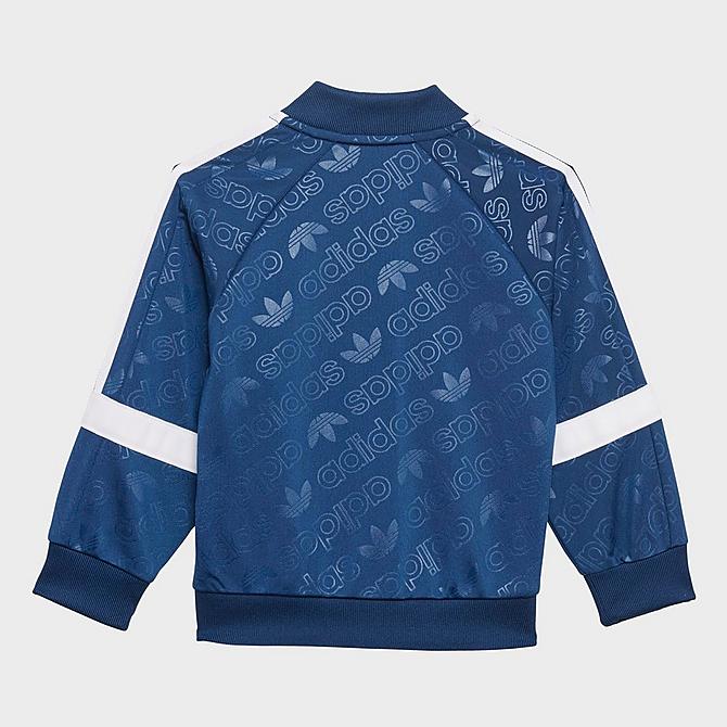 Back Right view of Boys' Infant and Toddler adidas Originals SST Track Jacket and Pants Set in Mystery Blue Click to zoom