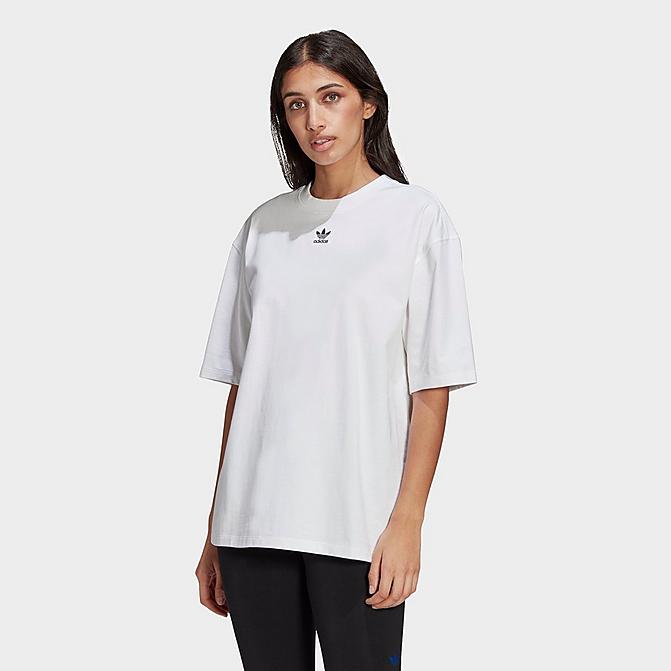 Front view of Women's adidas Originals LOUNGEWEAR Adicolor Essentials T-Shirt in White Click to zoom