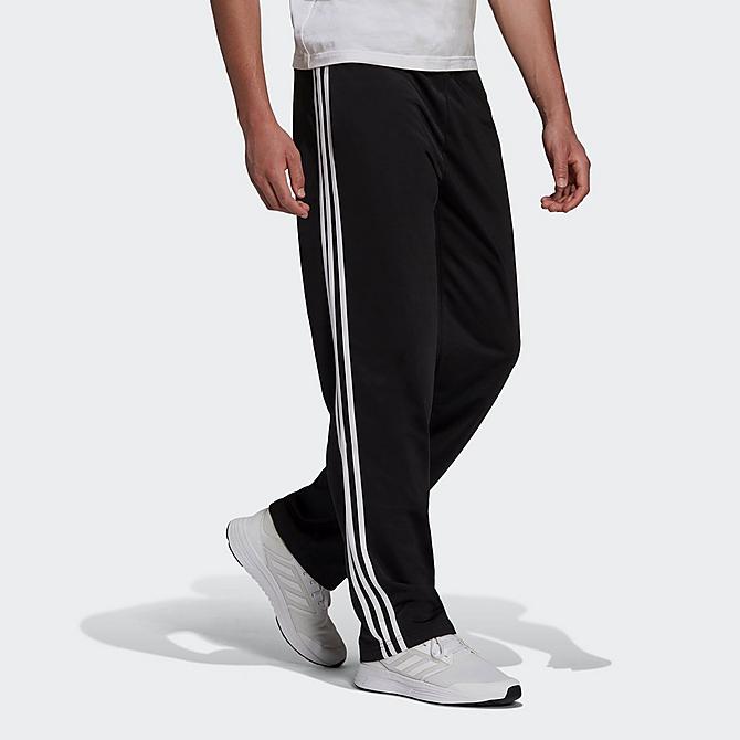 Back Left view of Men's adidas Warm-Up Tricot Open-Hem 3-Stripe Training Pants in Black/White Click to zoom