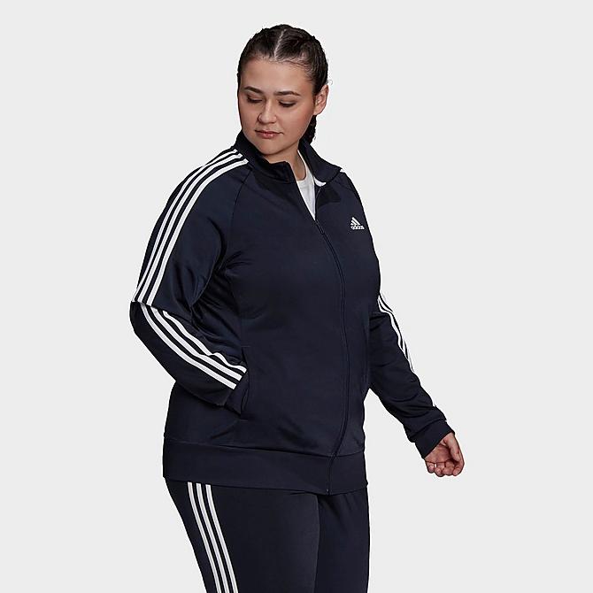 Back Left view of Women's adidas Essentials Primegreen Warm-Up Track Jacket (Plus Size) in Legend Ink Click to zoom