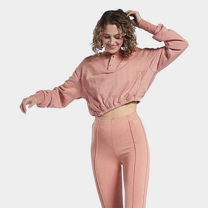 Front view of Women's Reebok Cropped Cover Up Top in Canyon Coral Click to zoom