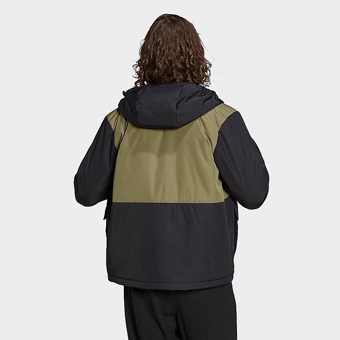 Back Left view of Men's adidas BSC Sturdy Hooded Jacket in Black/Focus Olive Click to zoom