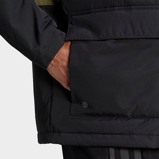 Back Right view of Men's adidas BSC Sturdy Hooded Jacket in Black/Focus Olive Click to zoom