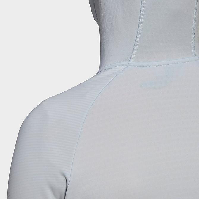 On Model 5 view of Women's adidas Terrex Tech Fleece Hooded Hiking Fleece Jacket in Halo Blue Click to zoom