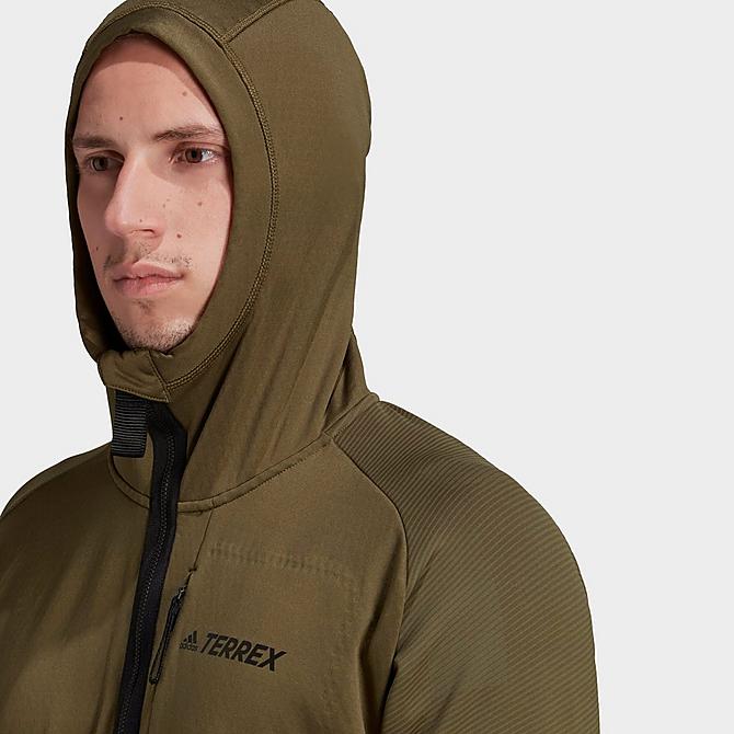 Back Right view of Men's adidas Terrex Tech Fleece Hooded Hiking Jacket in Focus Olive Click to zoom