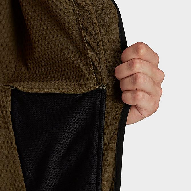 On Model 5 view of Men's adidas Terrex Tech Fleece Hooded Hiking Jacket in Focus Olive Click to zoom