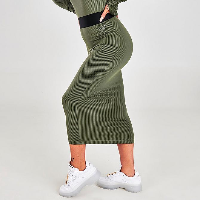 Back Left view of Women's Reebok Cardi B Rib Skirt in Olive Click to zoom