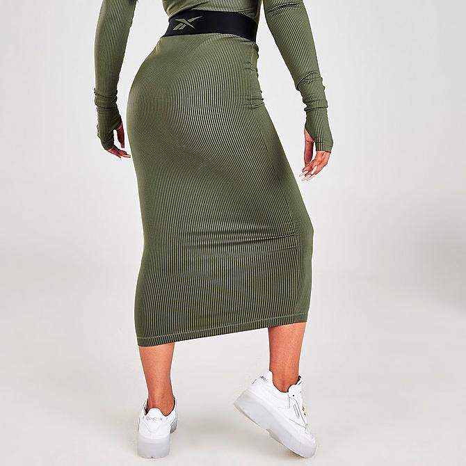 Back Right view of Women's Reebok Cardi B Rib Skirt in Olive Click to zoom