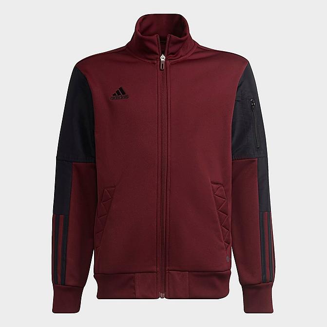 Front view of Kids' adidas Tiro Track Jacket in Burgundy Click to zoom