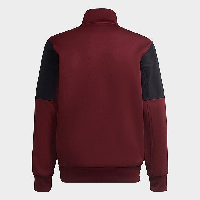 Front Three Quarter view of Kids' adidas Tiro Track Jacket in Burgundy Click to zoom