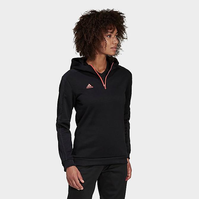 Front view of Women's adidas Sportswear Tiro Hoodie in Black Click to zoom