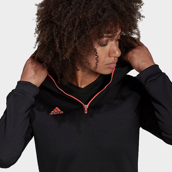 Back Right view of Women's adidas Sportswear Tiro Hoodie in Black Click to zoom