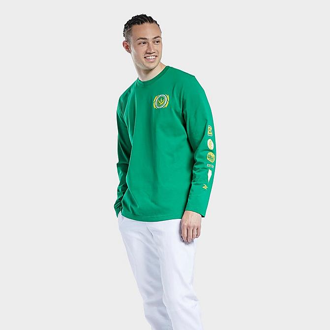 Front view of Men's Reebok Classics Power Rangers Green Ranger Long-Sleeve T-Shirt in Green Click to zoom