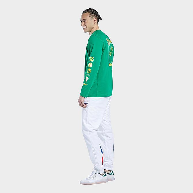 Front Three Quarter view of Men's Reebok Classics Power Rangers Green Ranger Long-Sleeve T-Shirt in Green Click to zoom
