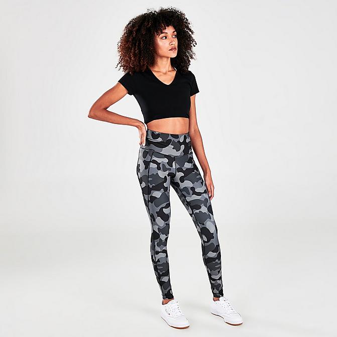 Front view of Women's Reebok Camo Lux Bold High-Rise Training Leggings in Black Click to zoom
