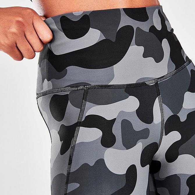 On Model 5 view of Women's Reebok Camo Lux Bold High-Rise Training Leggings in Black Click to zoom