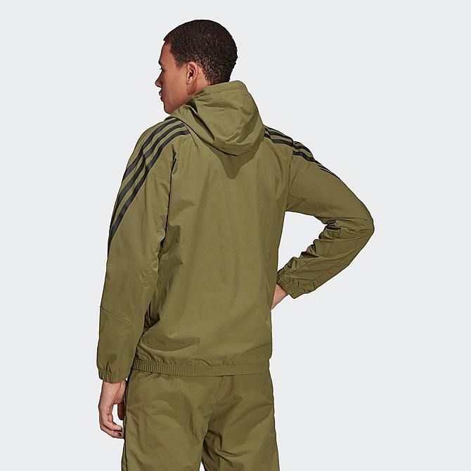 Front Three Quarter view of Men's adidas Sportswear Future Icons Corduroy Full-Zip Hoodie in Focus Olive Click to zoom