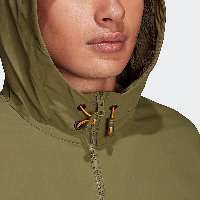 Back Right view of Men's adidas Sportswear Future Icons Corduroy Full-Zip Hoodie in Focus Olive Click to zoom