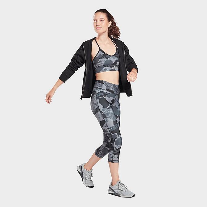 Front view of Women's Reebok Workout Ready Printed Capri Training Tights in Night Black Click to zoom