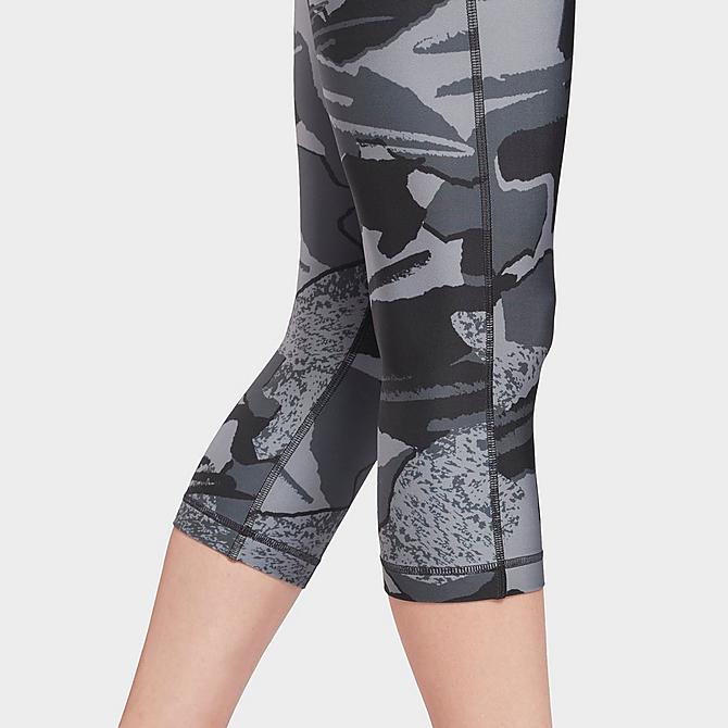 On Model 5 view of Women's Reebok Workout Ready Printed Capri Training Tights in Night Black Click to zoom