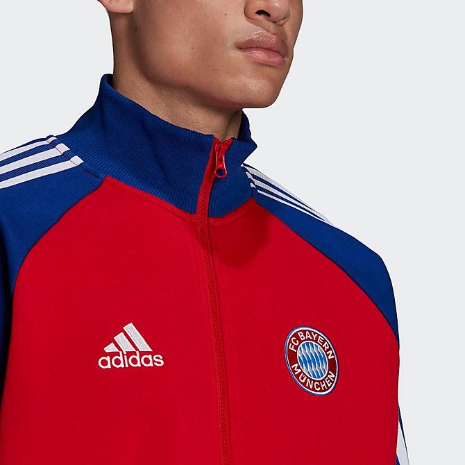 [angle] view of Men's adidas FC Bayern Tiro 21 Anthem Jacket in FCB True Red/Mystery Ink Click to zoom
