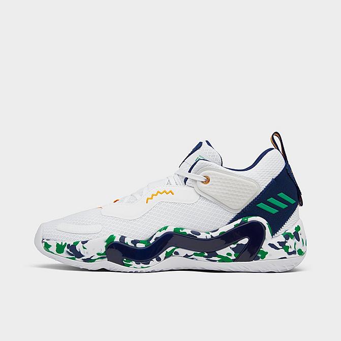 Right view of adidas D.O.N. Issue #3 Basketball Shoes in White/Team Navy Blue/Team Green Click to zoom