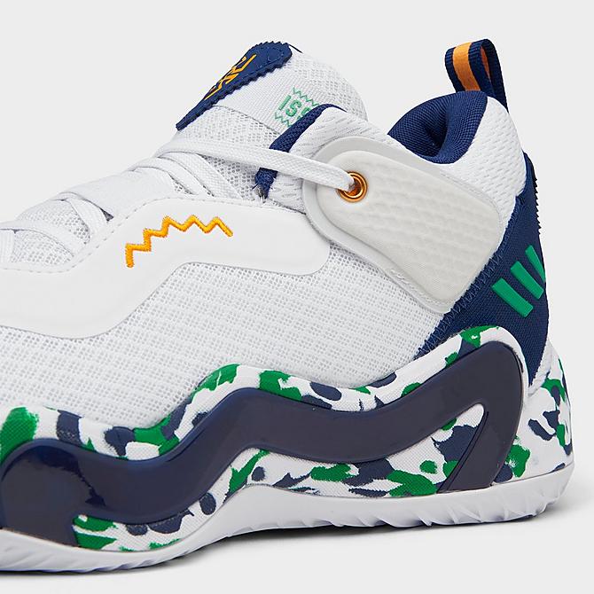 Front view of adidas D.O.N. Issue #3 Basketball Shoes in White/Team Navy Blue/Team Green Click to zoom