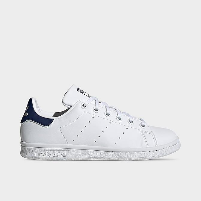 Right view of Big Kids' adidas Originals Stan Smith Casual Shoes in White/White/Dark Blue Click to zoom