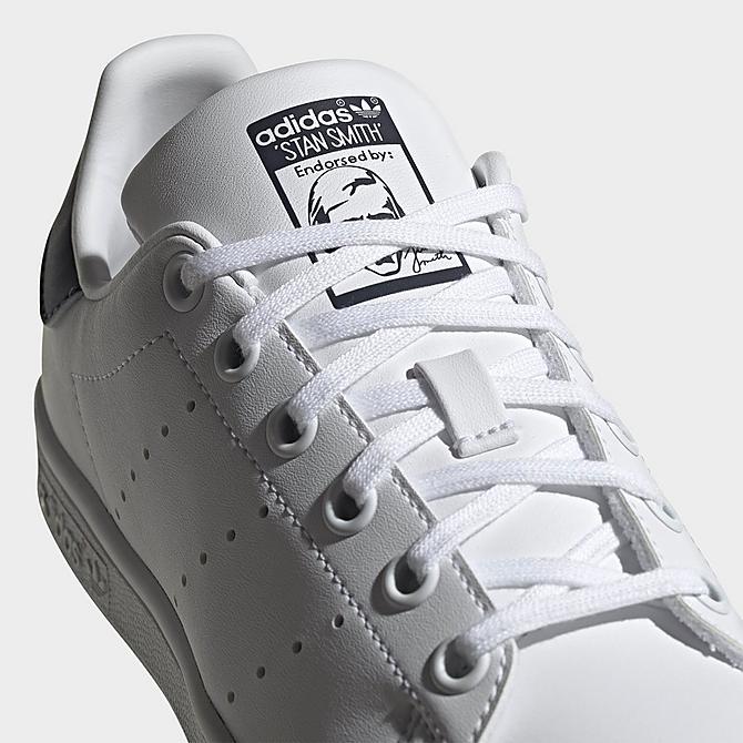 Front view of Big Kids' adidas Originals Stan Smith Casual Shoes in White/White/Dark Blue Click to zoom