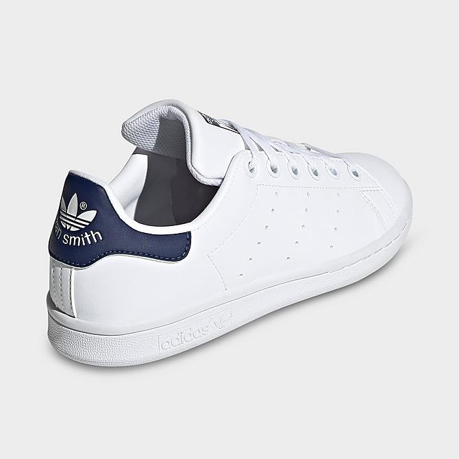 Left view of Big Kids' adidas Originals Stan Smith Casual Shoes in White/White/Dark Blue Click to zoom