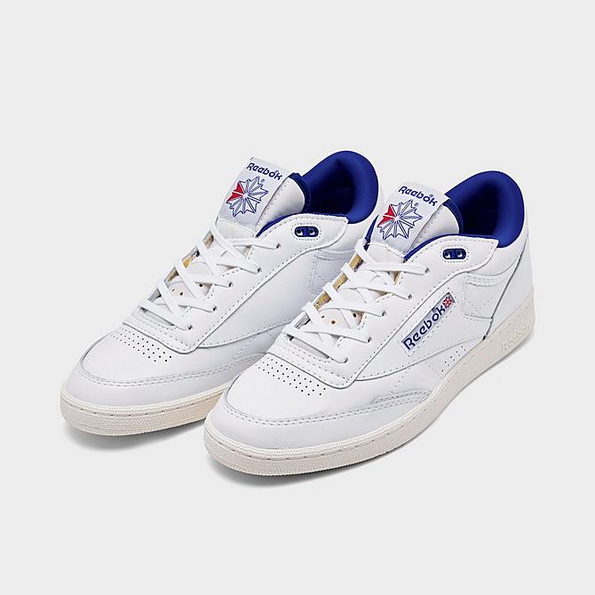 Three Quarter view of Men's Reebok Club C Mid 2 Casual Shoes in Footwear White/Bright Cobalt/Classic White Click to zoom