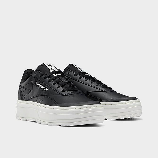 Three Quarter view of Women's Reebok Club C Double Geo Casual Shoes in Core Black/Core Black/Chalk Click to zoom