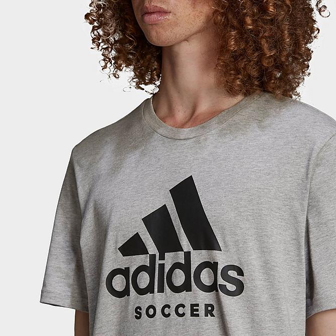 Back Right view of Men's adidas Soccer Logo Short-Sleeve T-Shirt in Medium Grey Heather Click to zoom