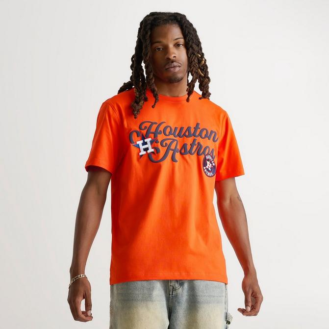 [angle] view of Men's Pro Standard Houston Astros MLB Souvenir T-Shirt in Orange/Blue Click to zoom