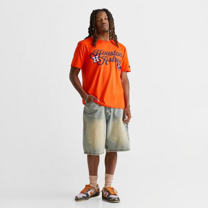 [angle] view of Men's Pro Standard Houston Astros MLB Souvenir T-Shirt in Orange/Blue Click to zoom
