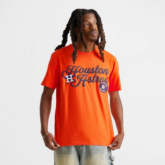 [angle] view of Men's Pro Standard Houston Astros MLB Souvenir T-Shirt in Orange/Blue Click to zoom