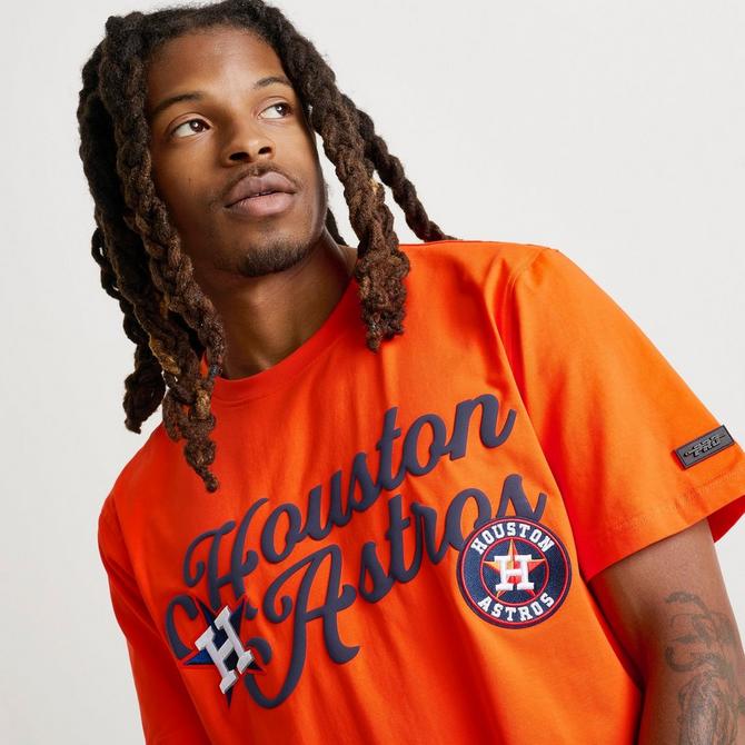 [angle] view of Men's Pro Standard Houston Astros MLB Souvenir T-Shirt in Orange/Blue Click to zoom