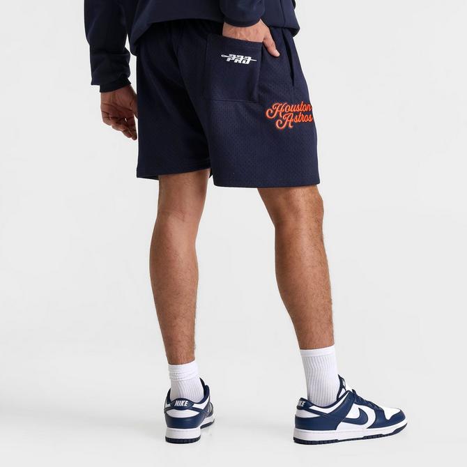 [angle] view of Men's Pro Standard Houston Astros MLB Souvenir Mesh Shorts in Navy/Orange Click to zoom