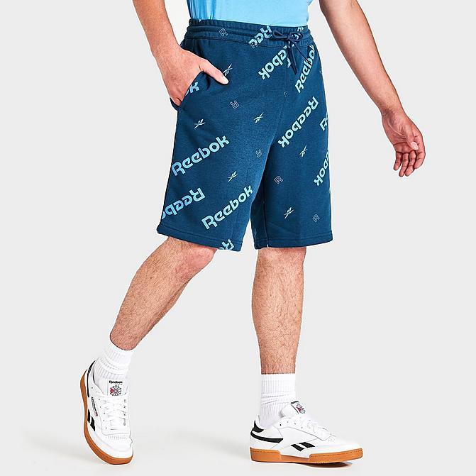 Front view of Men's Reebok Identity All-Over Print Shorts in Batik Blue Click to zoom