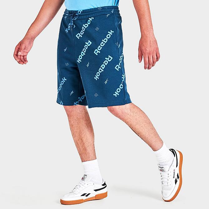 Back Left view of Men's Reebok Identity All-Over Print Shorts in Batik Blue Click to zoom