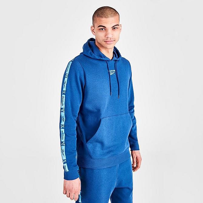 Back Left view of Men's Reebok Identity Tape Pullover Hoodie in Batik Blue Click to zoom