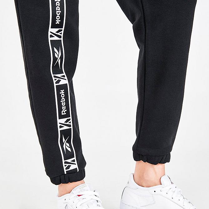On Model 6 view of Women's Reebok Essentials Taped Logo Pants in Black Click to zoom