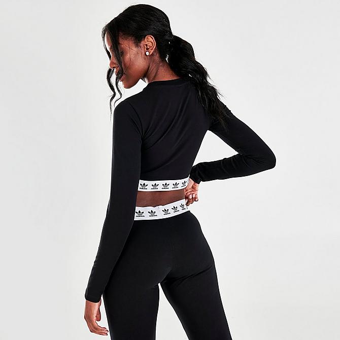 On Model 5 view of Women's adidas Originals Cropped Long-Sleeve T-Shirt in Black/White Click to zoom
