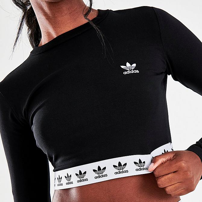 On Model 6 view of Women's adidas Originals Cropped Long-Sleeve T-Shirt in Black/White Click to zoom