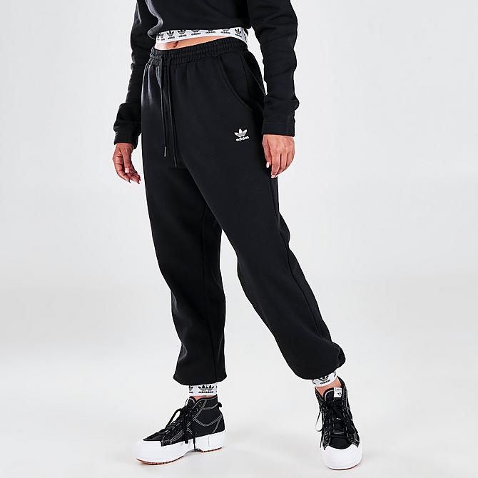 Front Three Quarter view of Women's adidas Originals Tape Jogger Pants in Black/White Click to zoom