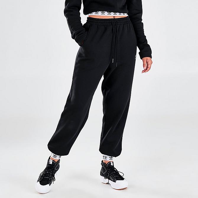 Back Left view of Women's adidas Originals Tape Jogger Pants in Black/White Click to zoom